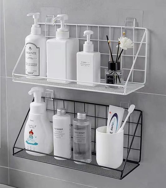 Metallic wall hanging basket storage rack