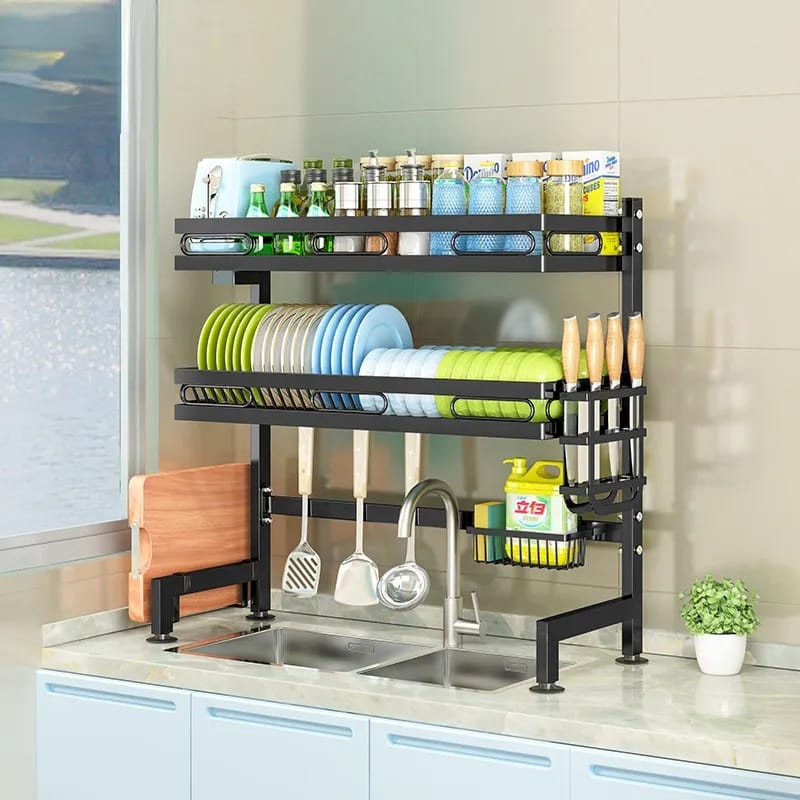 Double layer over the sink dish rack