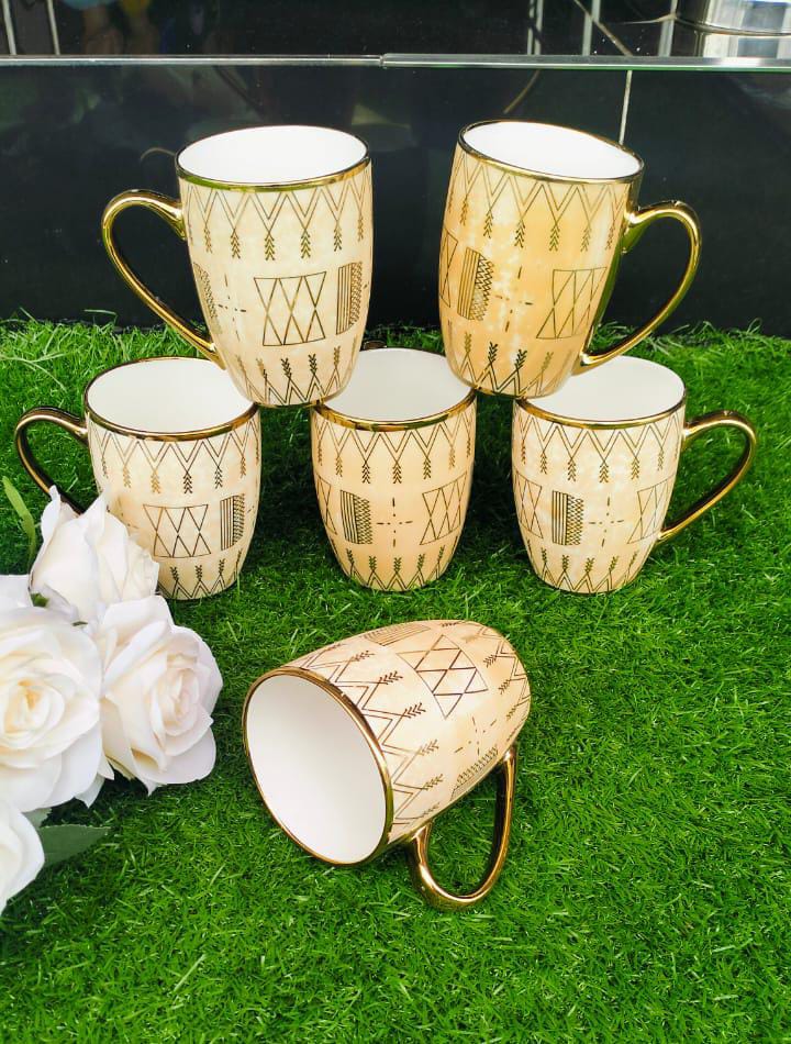 6pcs Set Classy Mugs with Gold Rim
