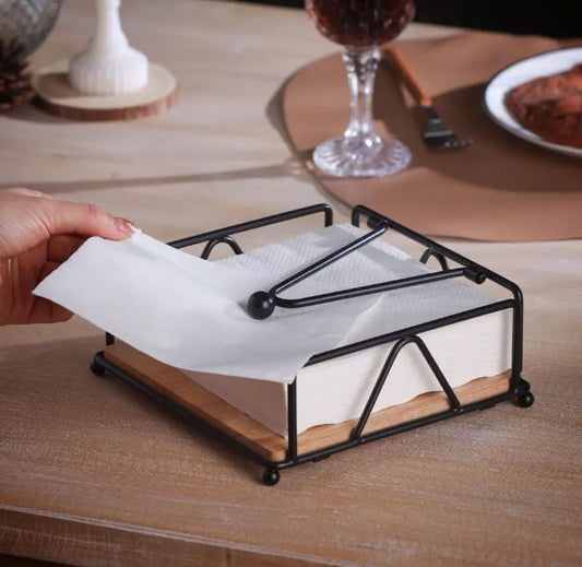 Luxury metallic serviette/napkin holder with bamboo base