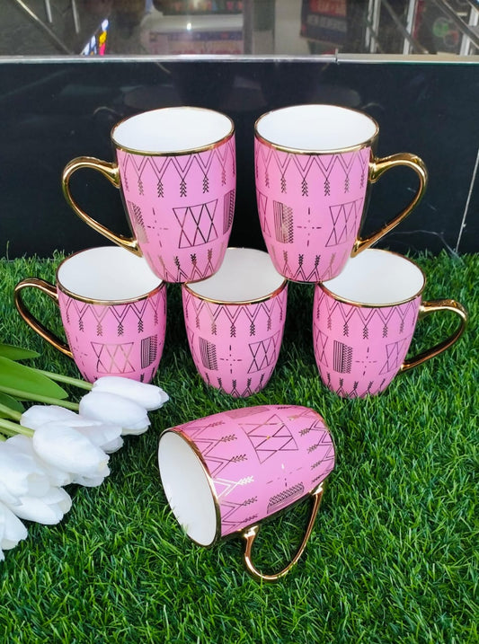 6pcs Set Classy Mugs with Gold Rim