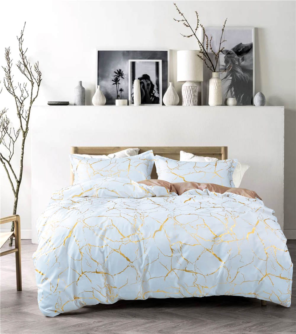Luxury Gold Marble Texture Foil Style Duvet Cover Set