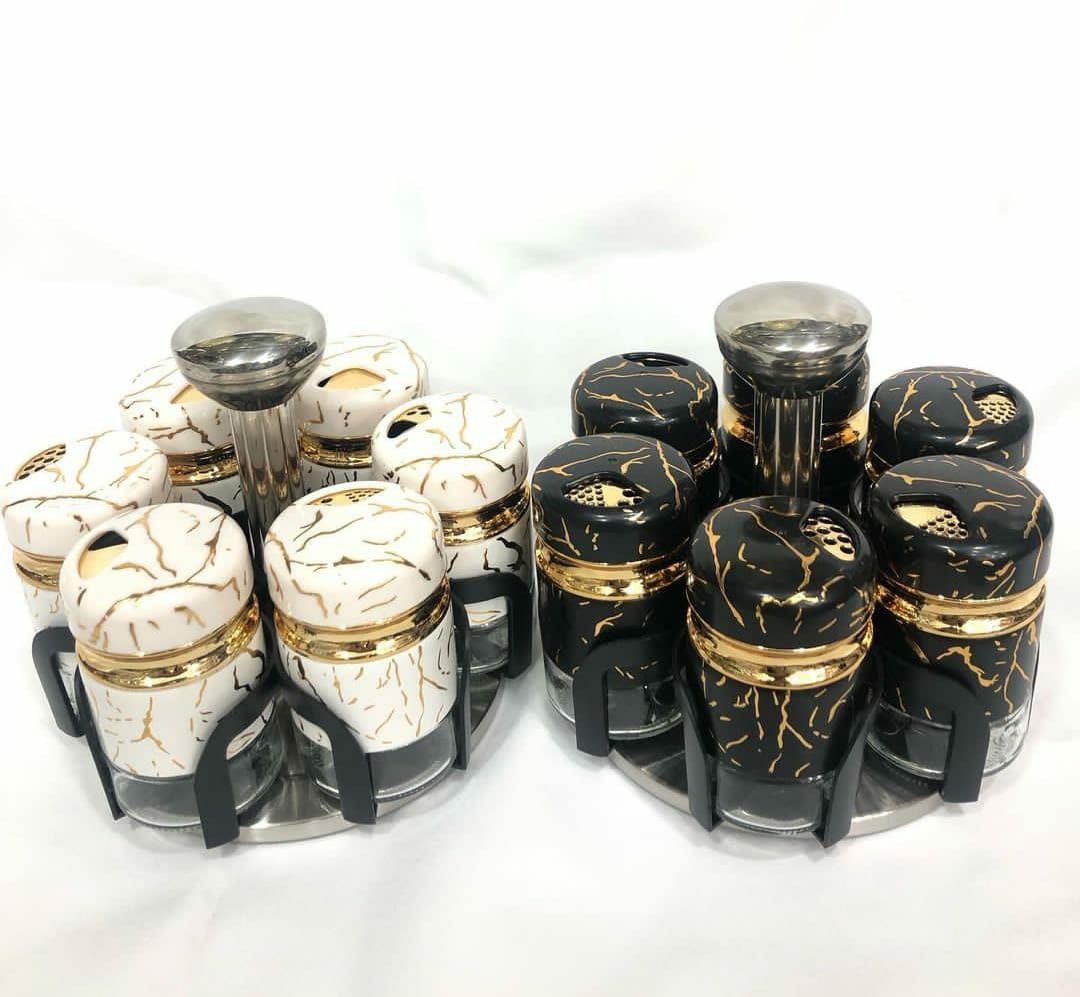 7pcs Set marble rotating spice jars
